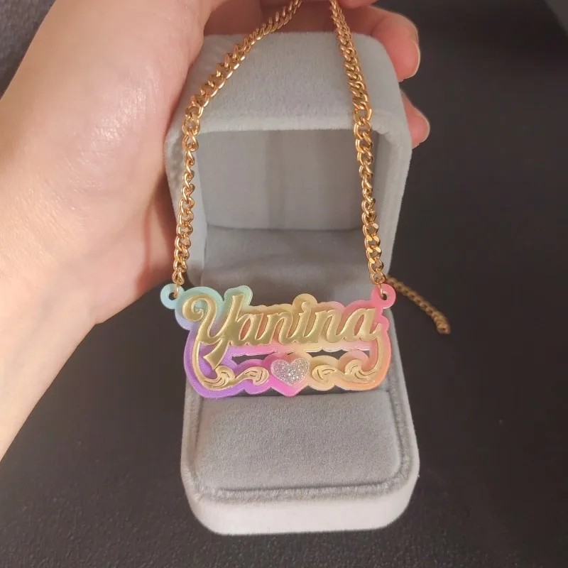 Customized Rainbow Name  Necklace Fashion Simple Personality Acrylic Custom Name Special Significance Jewelry Christmas Gift