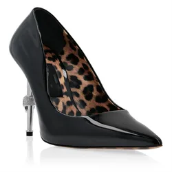 European and American Sexy Leopard Pattern Night Show Single Shoes Women's Thin High Heels Lacquer Leather Four Seasons Shoes