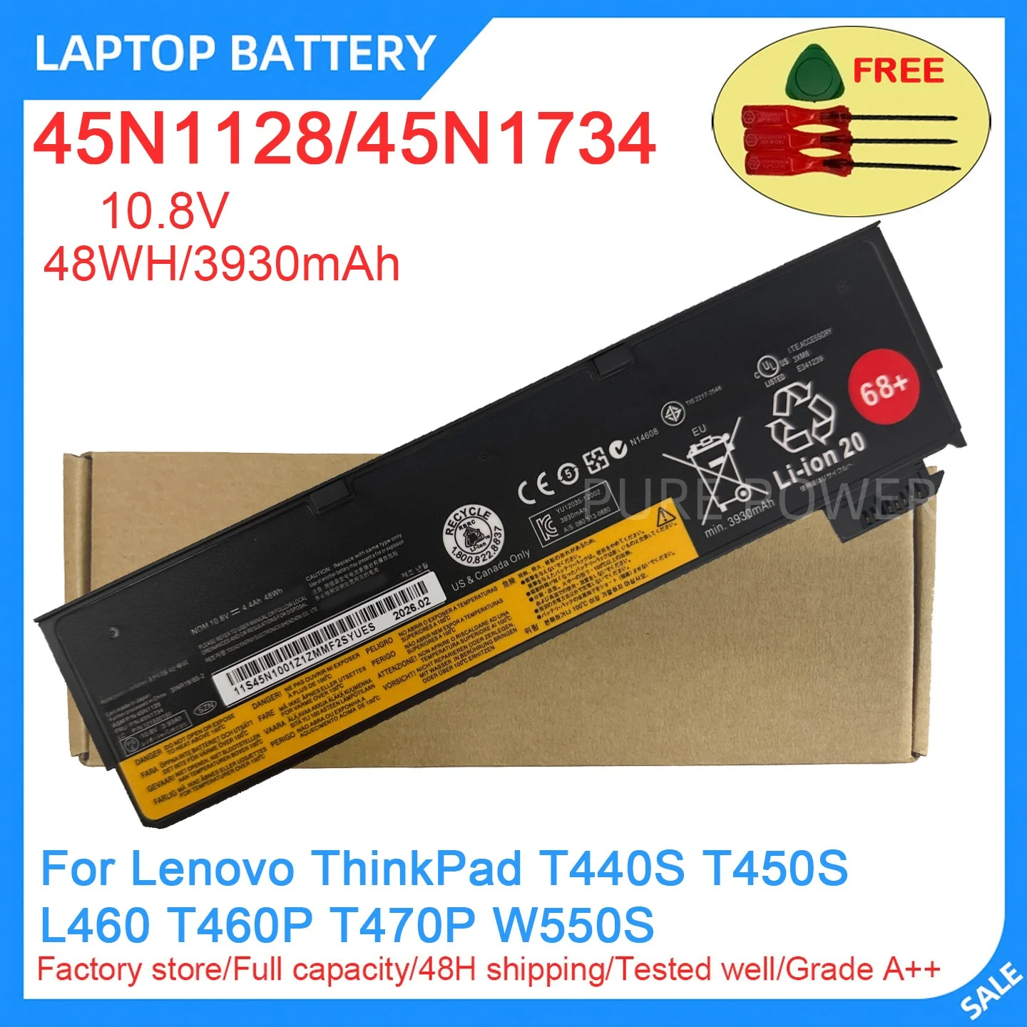 New Laptop Battery 45N1128 45N1734 10.8V 48WH 3930mAh 4.4Ah High Quality For Lenovo ThinkPad T440S T450S L460 T460P T470P W550S