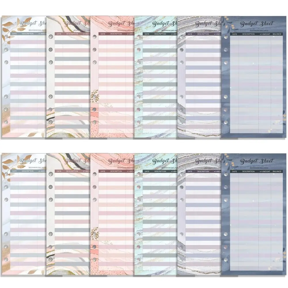 12Sheets A6 Loose Leaf Refill Budget Paper 6 Holes Flower Expense Tracker Refill Binder Paper Fruit Pattern Indexing Cards