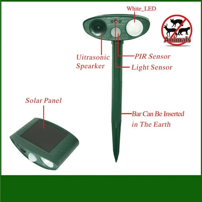 Ultrasonic Cat Dog Repellant Outdoor Solar Power Rechargeable Garden Repellers Cat Deterants for Animals