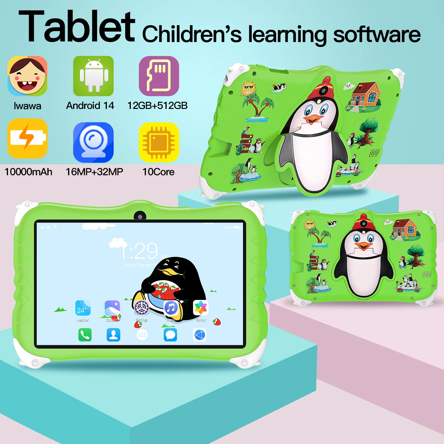 

2024 New Kids Tablet PC 7 inch Shockproof Protective Case Bluetooth WiFi Kids Learning Educational Toys High Performance Tablets