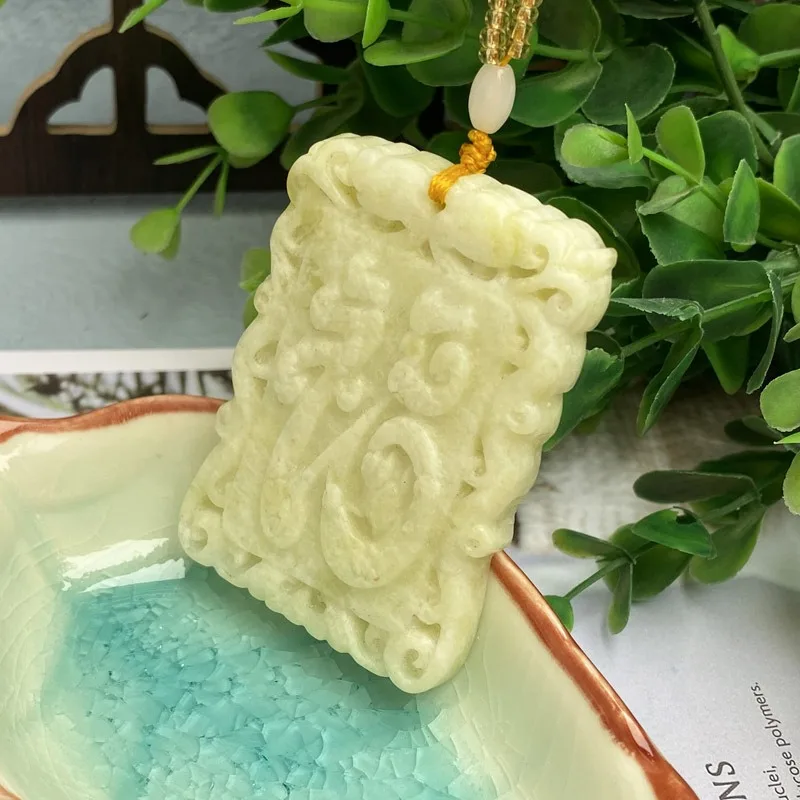 

Natural Lantian Jade Handicraft Carved Blessing Brand Pendant Fashion Boutique Jewelry Men's and Women's Corner Chain Gifts