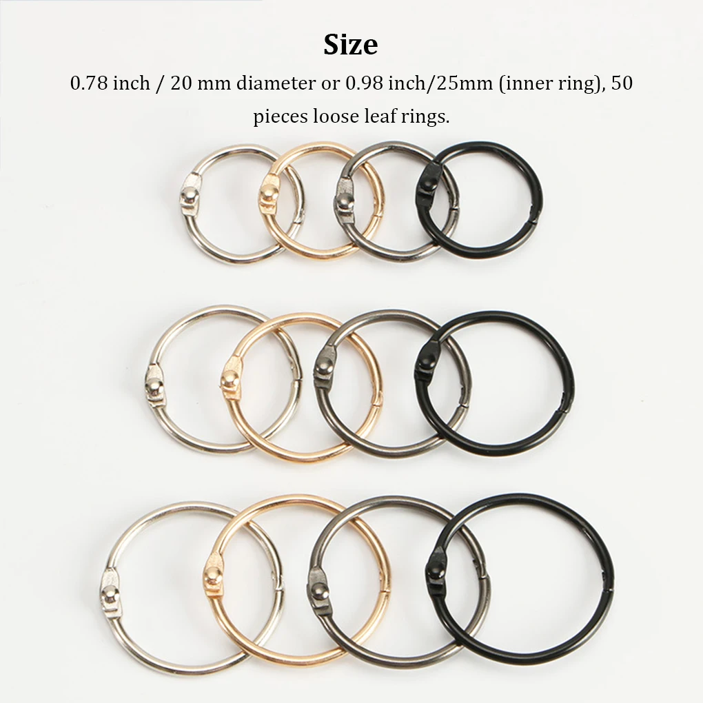 Imagem -05 - Loose-leaf Metal Binder Rings Faça Você Mesmo Book Hoops Articled para Home Cards Chaveiro Scrapbook Gold Inner 20 mm 50 Pcs