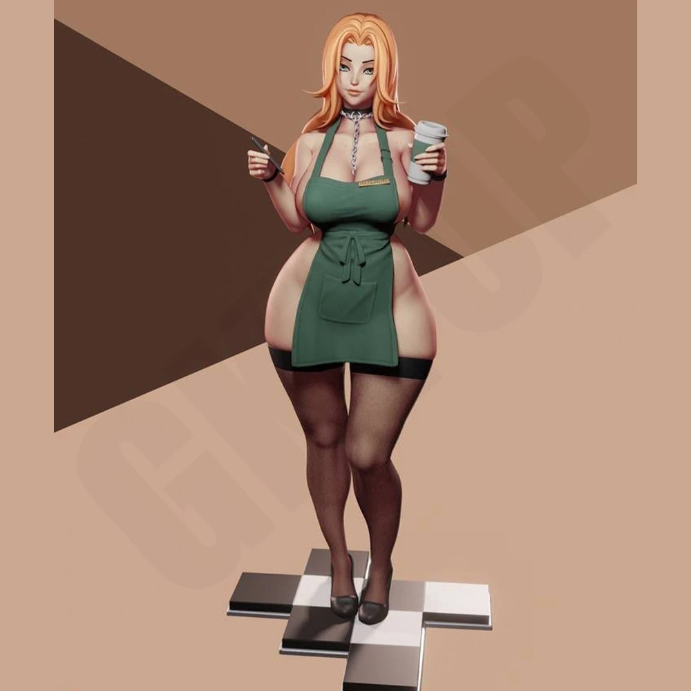 

1/24 Scale NSFW Barista Apron Girl Grey Resin 3D Printed Statue Unassembled Unpainted DIY Miniature Model Kit Toy Collectible
