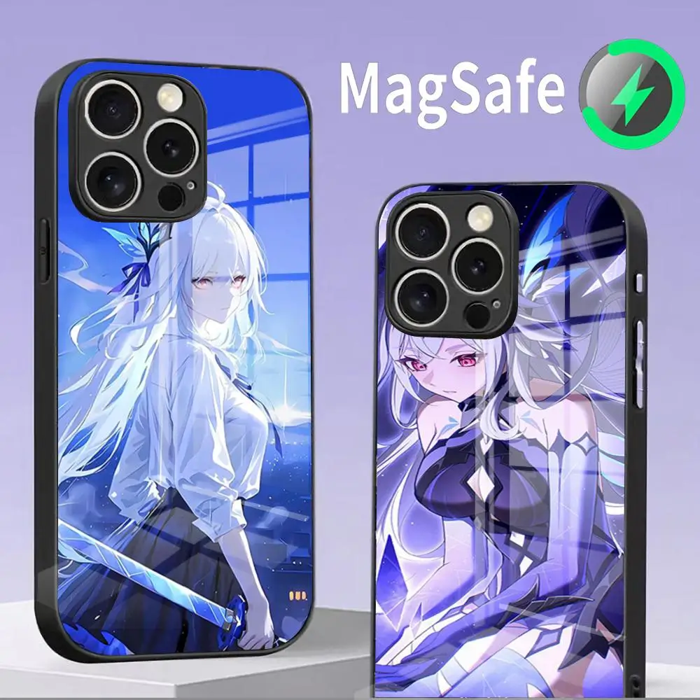 

Чехол для телефона Skirk G-Genshin I-Impact для IPhone 16, 15, 14, 13, 12, 11 Pro Max, 13 mini, 12 mini, стеклянный чехол Magsafe