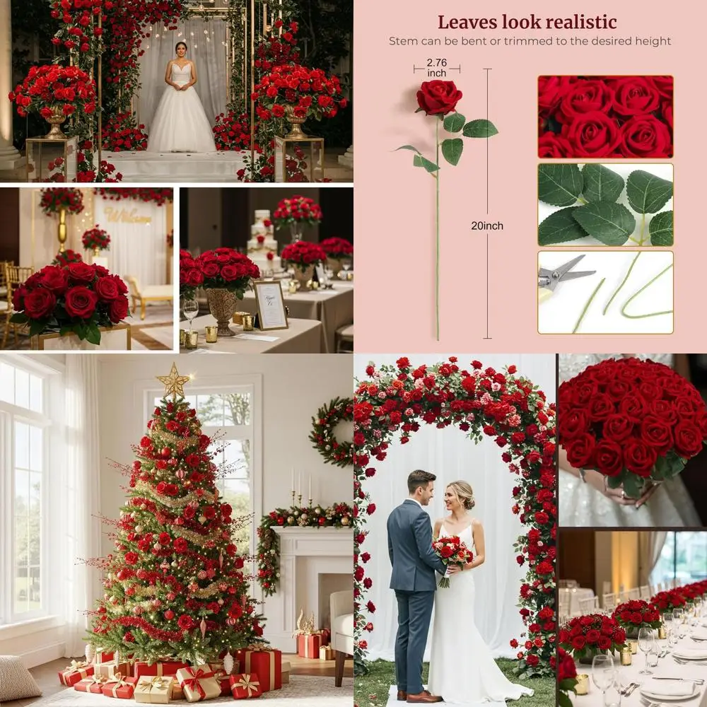 

Realistic Artificial Red Roses Set of 104 for Weddings, Parties, and Special Occasions