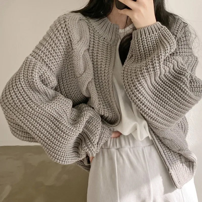 Cardigan Oversized Sweater Long Sleeve Tops Zipper Knitted Cardigan  Korean Fashion New in Autumn Winter Clothes Women