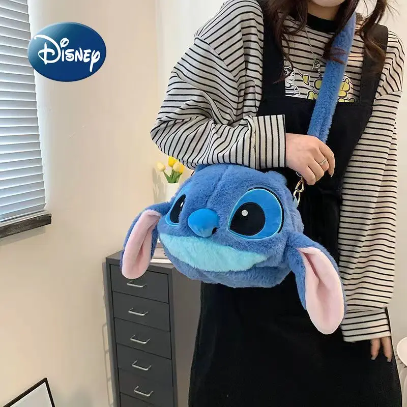 Disney's New Stitch Plush Shoulder Bag Cartoon Cute Plush Handbag Large-capacity Fashion Trend Women's One-shoulder Oblique Bag