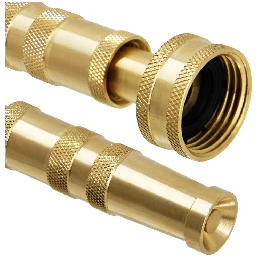 Heavy-Duty Brass Adjustable Twist Hose Nozzle, 3/4” GHT Brass Garden Hose Nozzle, Adjustable Water Flow