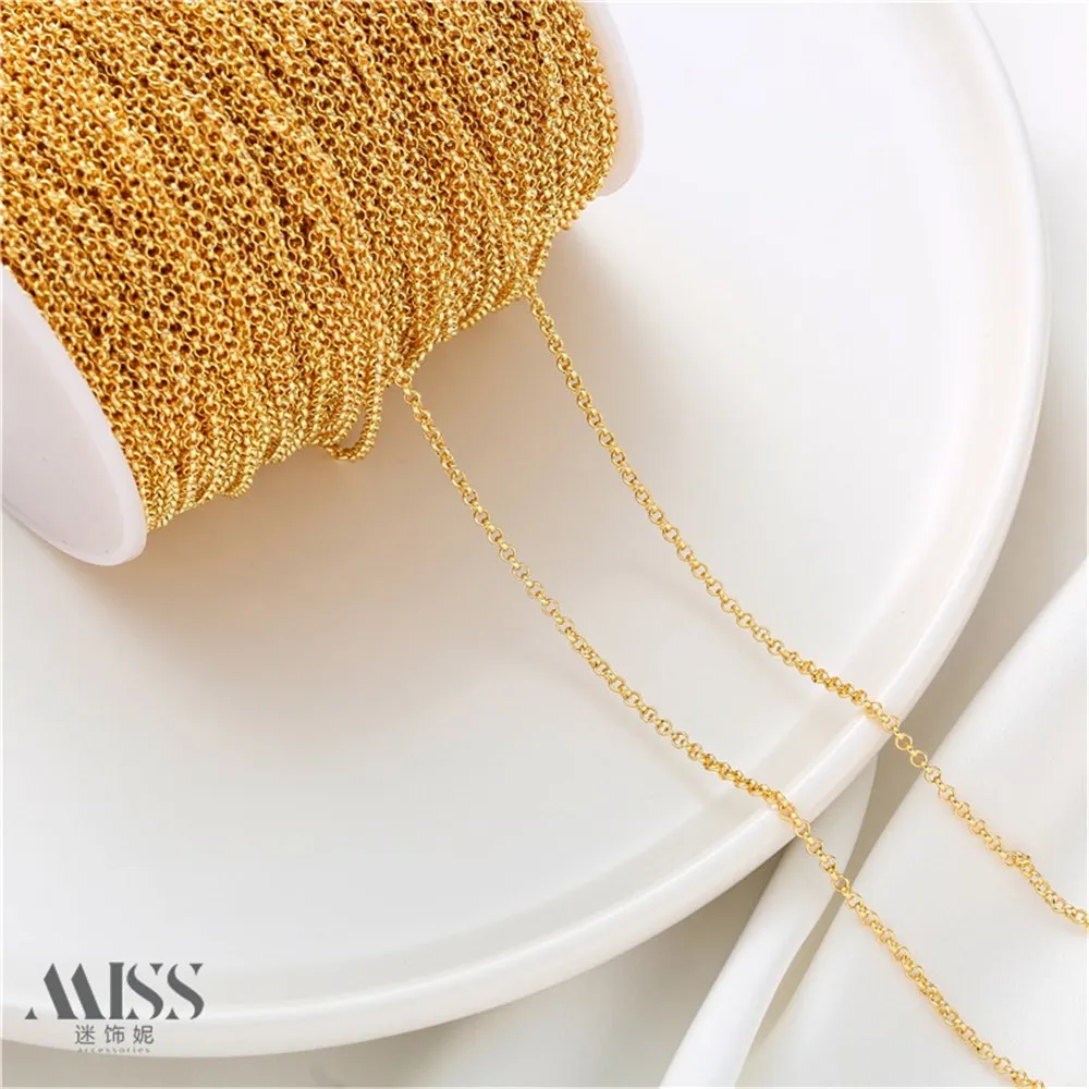 14K Gold Plated Round O Chain Pearl Chain Loose Chain Bare Chain Handmade DIY Bracelet Necklace Jewelry Production Material