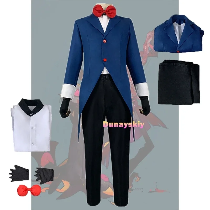 Hazbin Cosplay Hotel Helluva Boss Moxxie Cosplay Costume Adult Tuxedo Uniform Outfit Halloween Carnival Clothing bule suit cos