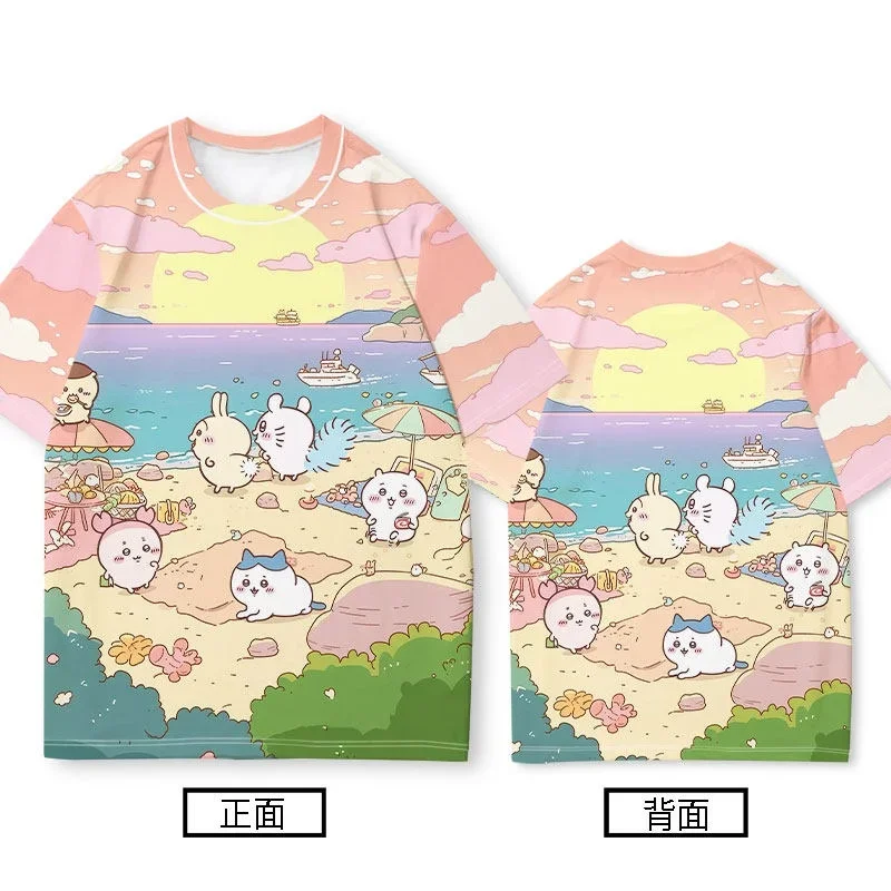 Chiikawa ist überall hier! Weiche, niedliche Cartoon-3D-Print-T-Shirts für Erwachsene Paare, Sportliche Freizeitkleidung, atmungsaktiv, kurze Ärmel, Familien-Matching – Detail 5