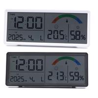 E8BD Large LCD Screen Digital Wall Clock with Indoor Temperature and Humidity Display 2 Alarms Snooze Function and Bracket