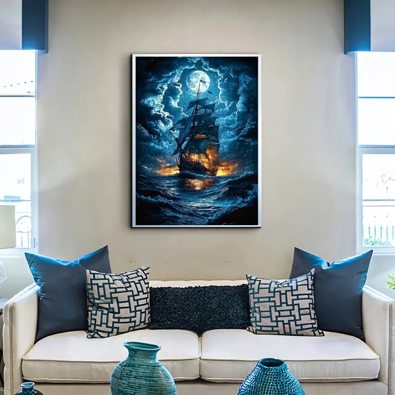 1000pcs Moonlit Sailboat Puzzle, Cardboard Material, Brain Teaser DIY Home Decor, Interactive Family Game, for Adults, Ages 14