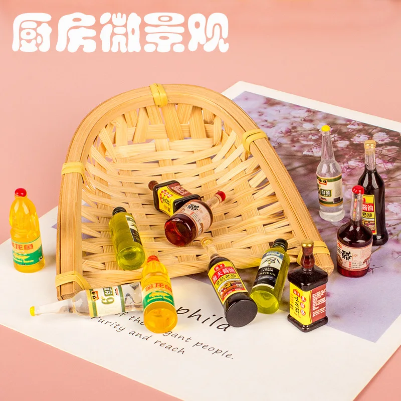 Dollhouse Kawaii Soy Sauce Vinegar Oyster Sauce Bottle Figurines Kitchen Ornaments Home Decoration Accessories Fairy Garden Toys