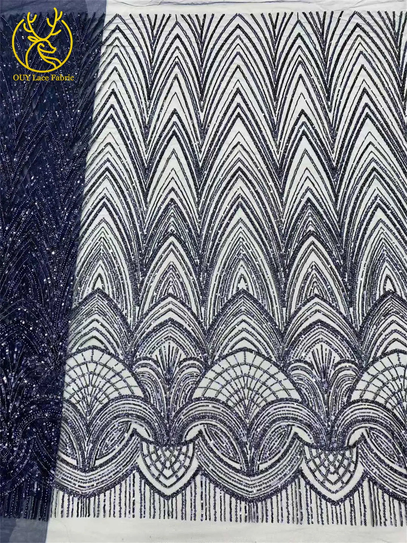 Schwarzer afrikanischer Perlen-Spitzenstoff 2026 Hochwertiger französischer Pailletten-Tüll-Spitzenstoff Nigerianischer Tüll für Hochzeit, Party, Kleid, Nähen, 5 Jahre – Detail 12