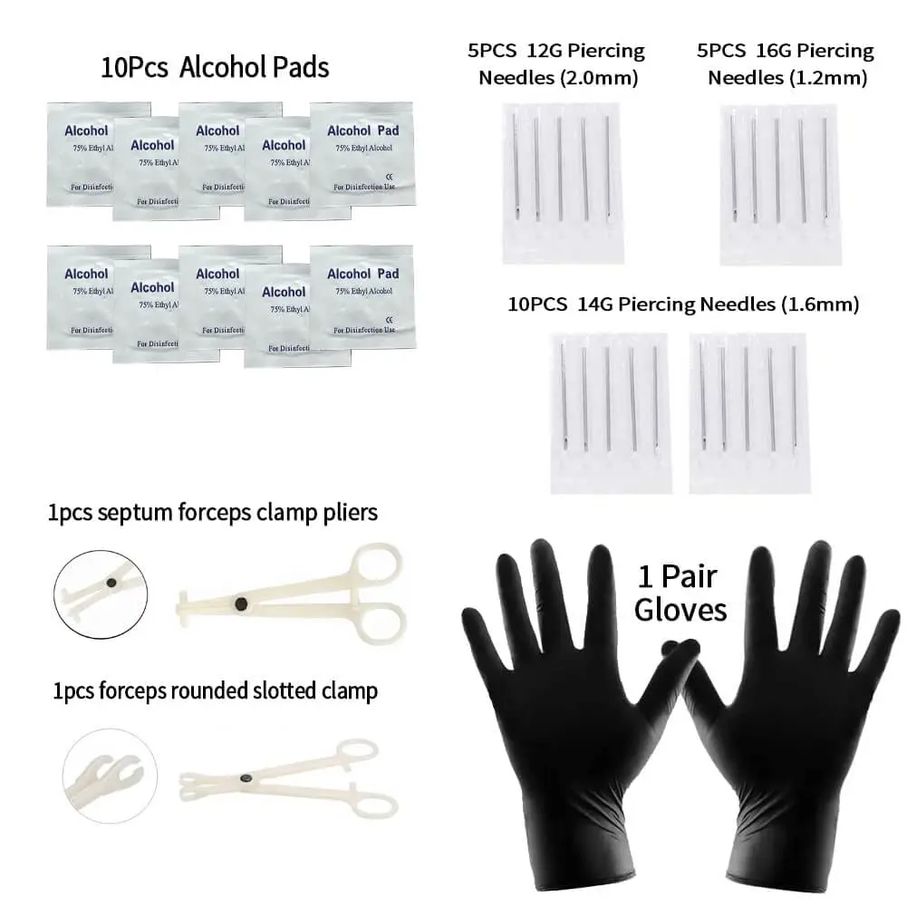 1-94PCS All Body Piercing Jewelry Stainless Steel 14G 16G 20G Needle Tools Alcohol Pad Nose Septum Lip Belly Button Cartilage