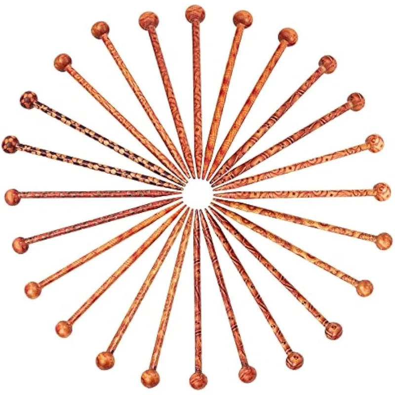 

24pcs Vintage Wood Hair Pin 12 Styles Retro Hair Sticks 5" Printed Wood Hairpin Chopsticks Long Hair Fork for Hair Bun Holders