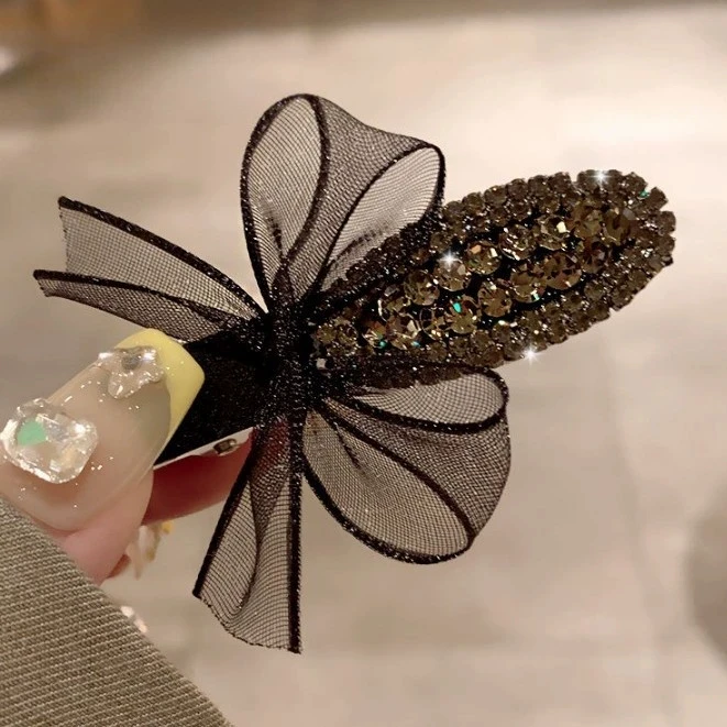 الكورية مزاجه الأسود منقار البط كليب الجانب كليب إكسسوارات الشعر مشبك شعر مقوس دانتيل عقال كليب الجانب كليب كسر مشبك شعر