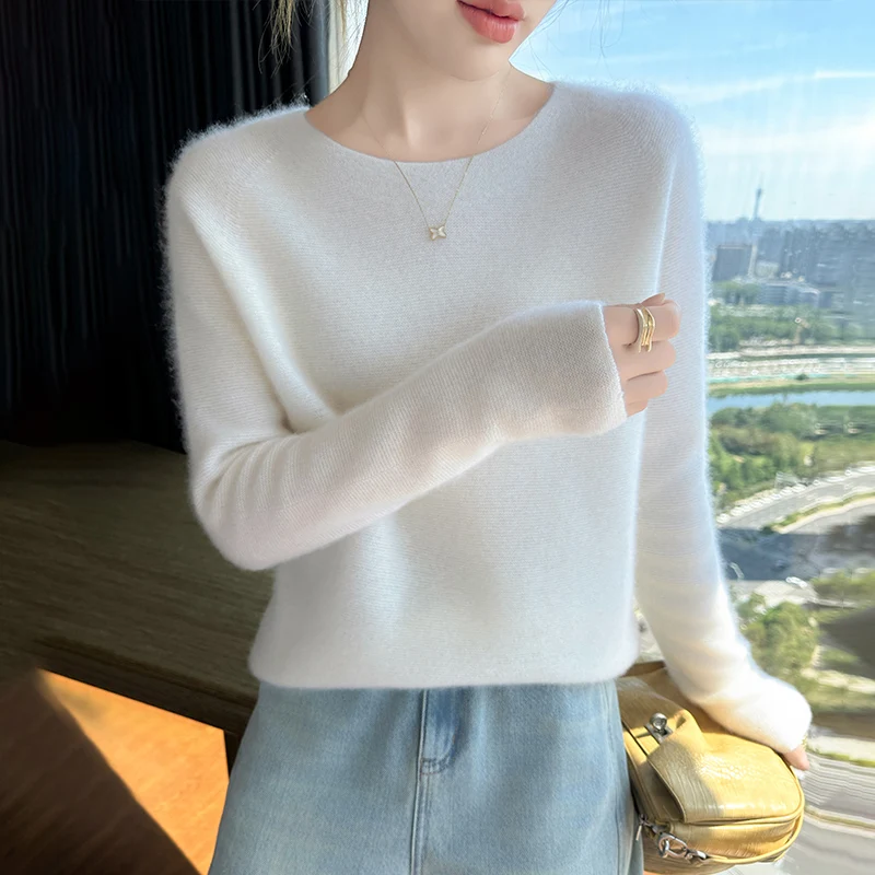 

Зимняя готовая к ношению шерстяная трикотажная нижняя рубашка первой линии, женский свитер с круглым вырезом, свободный утолщенный кашемировый свитер