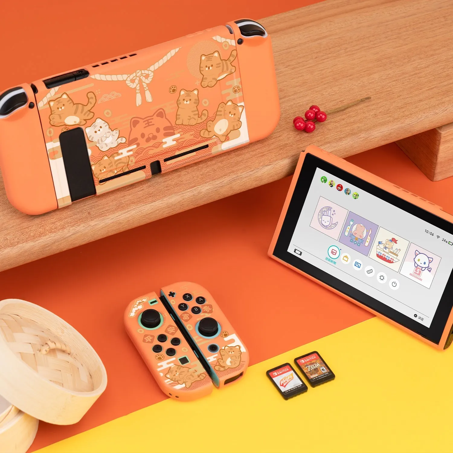 GeekShare-귀여운 타이거 닌텐도 스위치 쉘 조이 콘 스플릿 소프트 TPU 보호 케이스, 닌텐도 스위치 2022 신제품 NS 액세서리