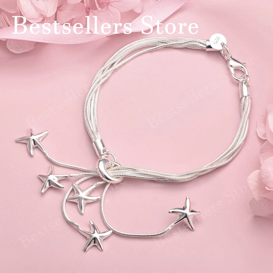 Bracelet étoile de mer exquis en argent sterling 925 de 8 pouces, bijoux de fête à la mode pour femmes, accessoires cadeaux de mariage