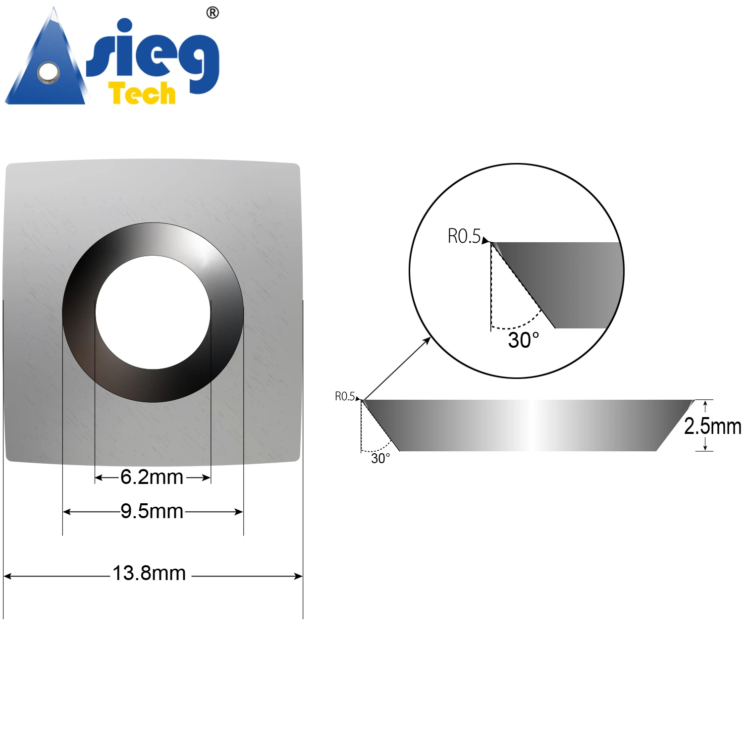 Imagem -02 - Carbide Insert Cutter Knife Raio Quadrado para Plaina de Madeira Spiral Cutterhead Woodtorning Shaft R150 13.8x13.8x2.5 mm 10 Pcs