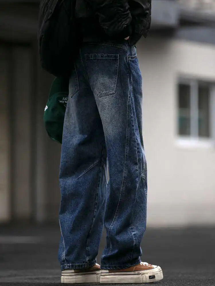 Amerikaanse zwaargewicht cargo jeans heren Koreaanse broek met rechte pijpen Vintage gewassen blauwe casual premium denim trendy modebroek