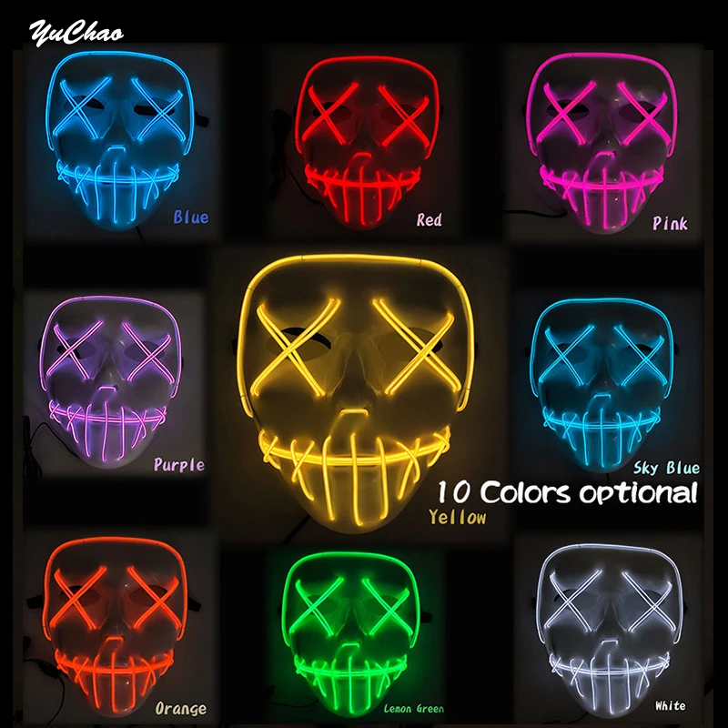 Máscara assassina de led, terror, halloween, acessórios de fantasia, máscara assustadora, fantasmas, máscara de dança, horror, máscaras brilhantes para homens