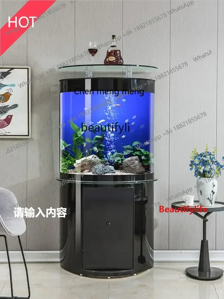 cn8617 ssSemi-Circular Fish Tank Living Room Floor Home Change Water Fish Globe Light Luxury Aquarium Bottom Filter European Sty