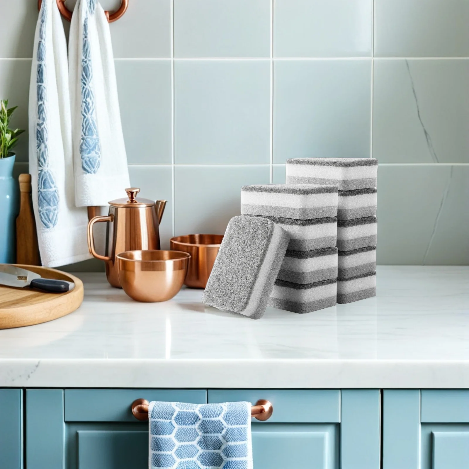 

10Pcs Premium Kitchen Sponges Multi-Use Dish Washing Cleaning Rust Removal for Cutting Boards Scissors Pots Dish Sponge