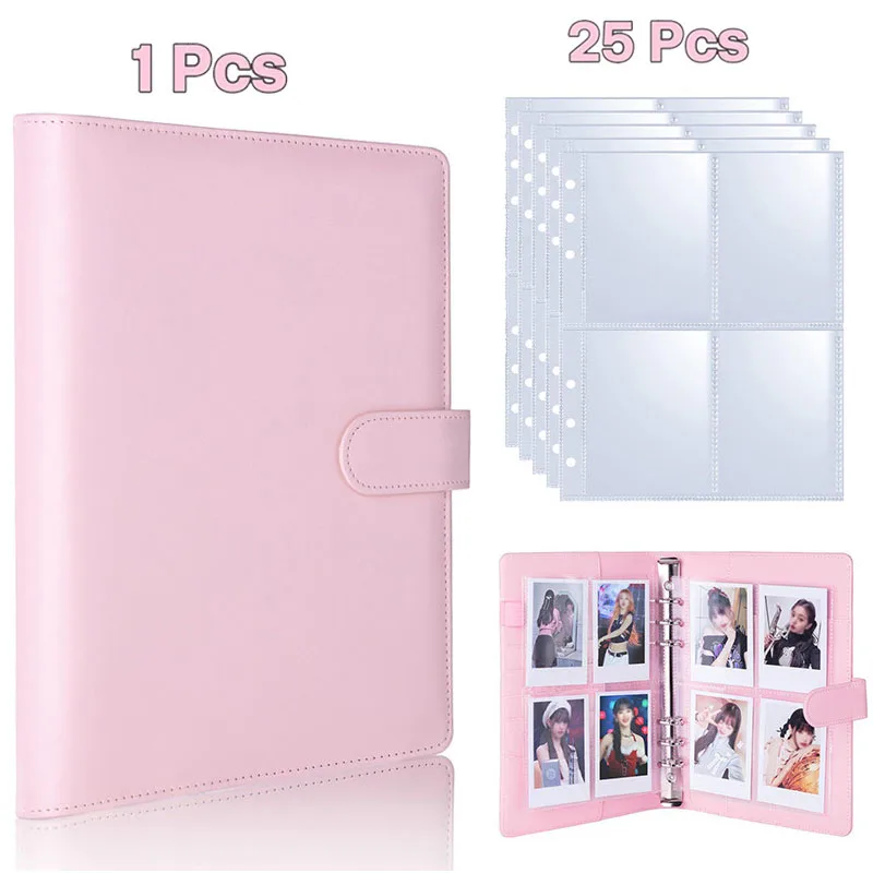 

A5 Notebook Photocard Binder with 4 Pockets Sleeves, 6 Ring PU Leather Binder Loose Leaf Personal Organizer Photo Binder Book