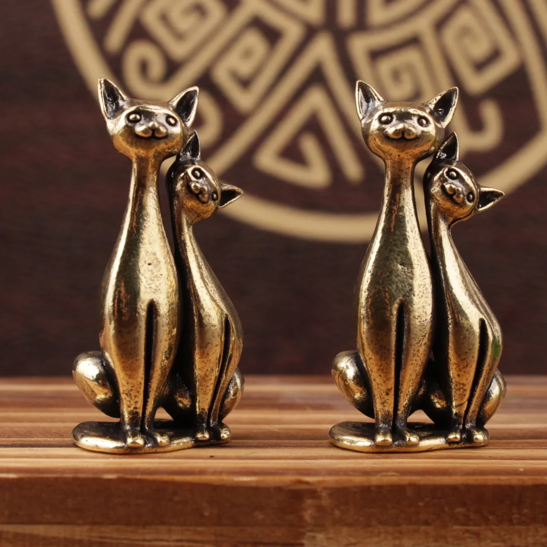 Messing Doppel Katze Skulptur Ornament Handwerk Anime Katze Ornament Hause Desktop Wohnzimmer Büro Kleine Ornament Handwerk