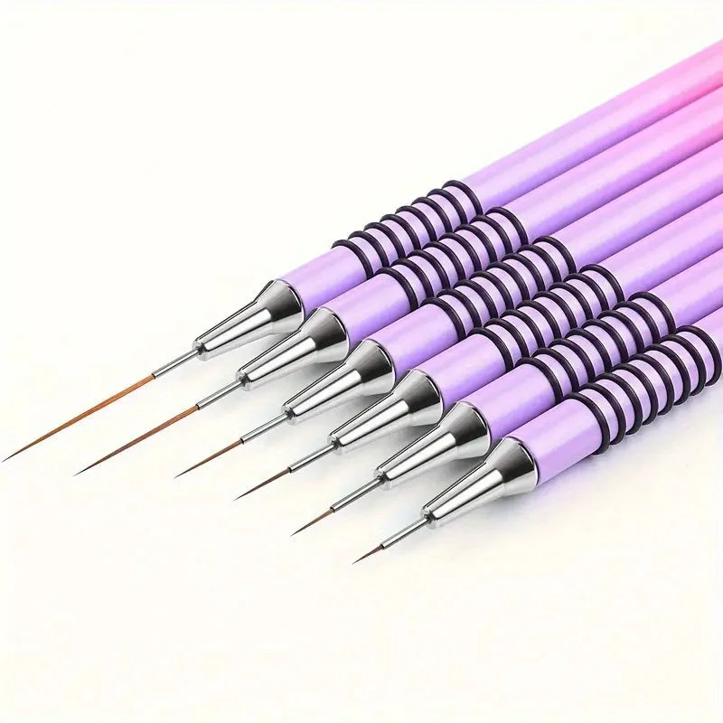 

Набор кистей для художественной подводки фиолетового цвета, металлический нескользящий держатель для ручек, удлиненные линии, полосатый рисунок, УФ-гель, ручка для дизайна ногтей