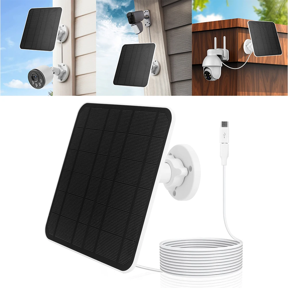 20W 5V Solar Panel IP65 Waterproof for Outdoor Security Camera Micro USB & USB-C Port 9.8 Ft Charging Cable 360°Adjustable Mount