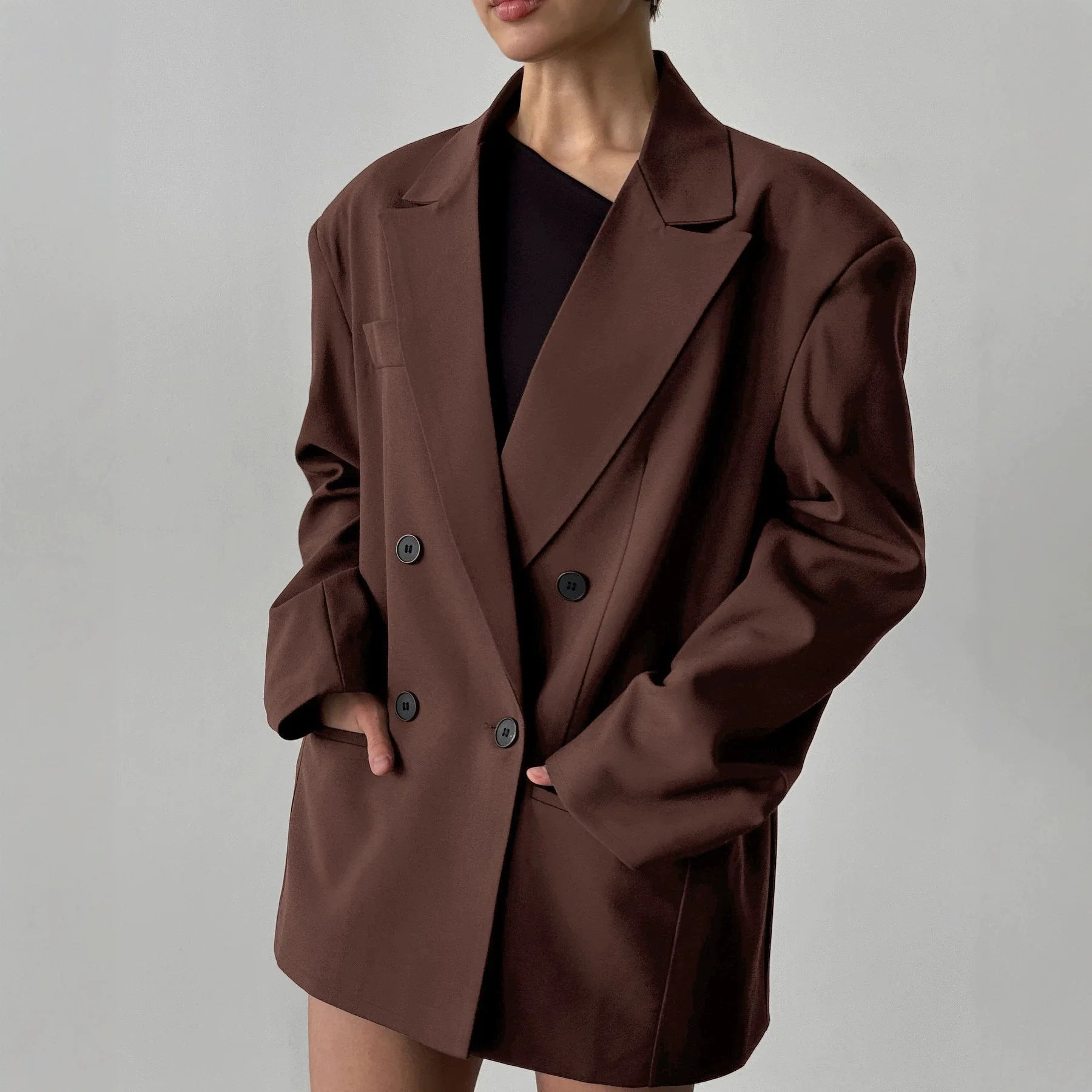 Blazer Women Oversized - 春秋ファッションコート ヴィンテージブラウンブレザー レディース エレガント オフィシャル レディース