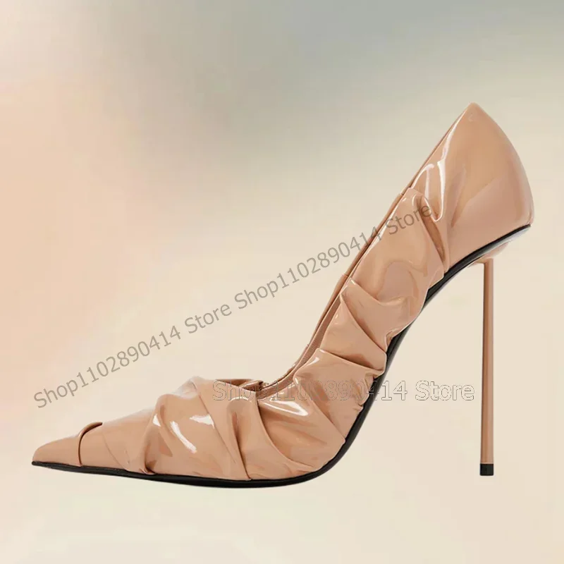 

Dusty Pink Pleated Design Pointed Toe Pumps Slip On Women Shoes Thin High Heels Novel Fashion Banquet 2025 Zapatos Para Mujere