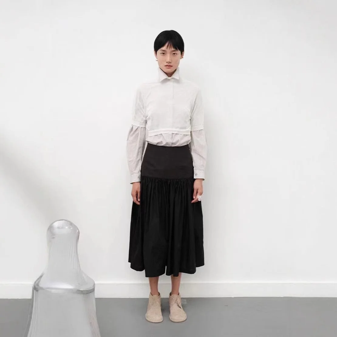 

Ele High Waist Pleated Puffy f Skirt Spring Summer New Arrival Thin Folded A-Line Skirt for Women Casual Pure Color