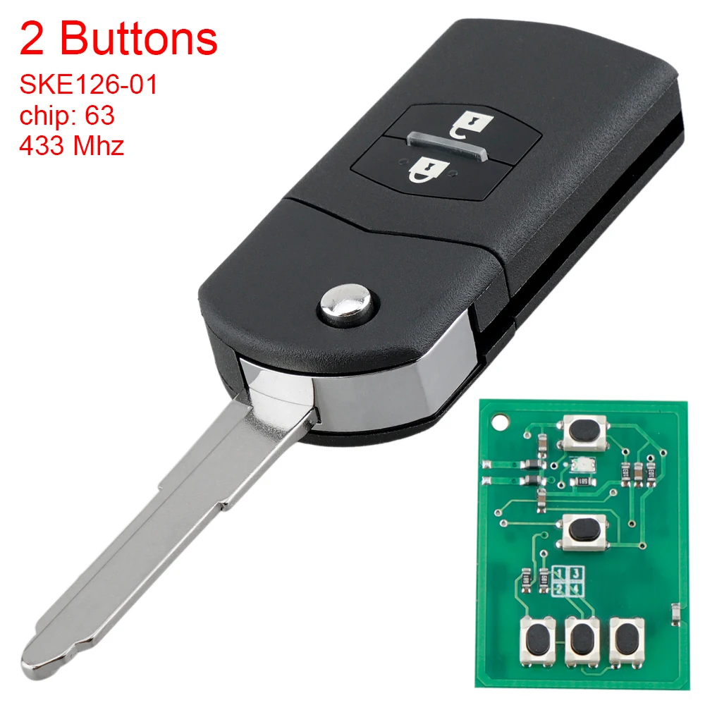 

2 Button Car Remote Key Fob Case Shell Fit for MAZDA Demio Axela Premacy Atenza ID63 80bit Chip SKE126-01 433MHz Key Shell Cover