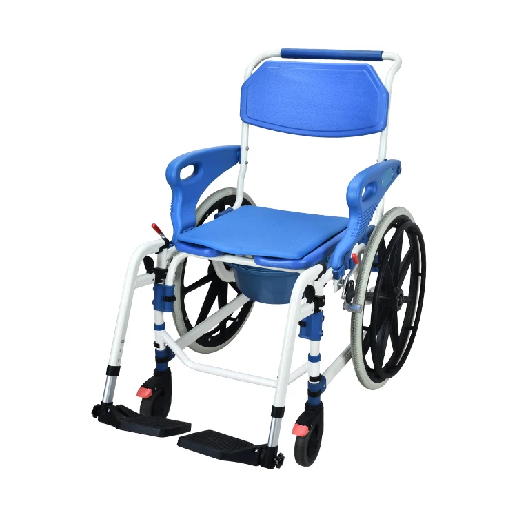 كرسي مرحاض من سبائك الألومنيوم مع عجلات، تصميم جديد لمستلزمات علاج إعادة التأهيل للمعاقين وكبار السن #4