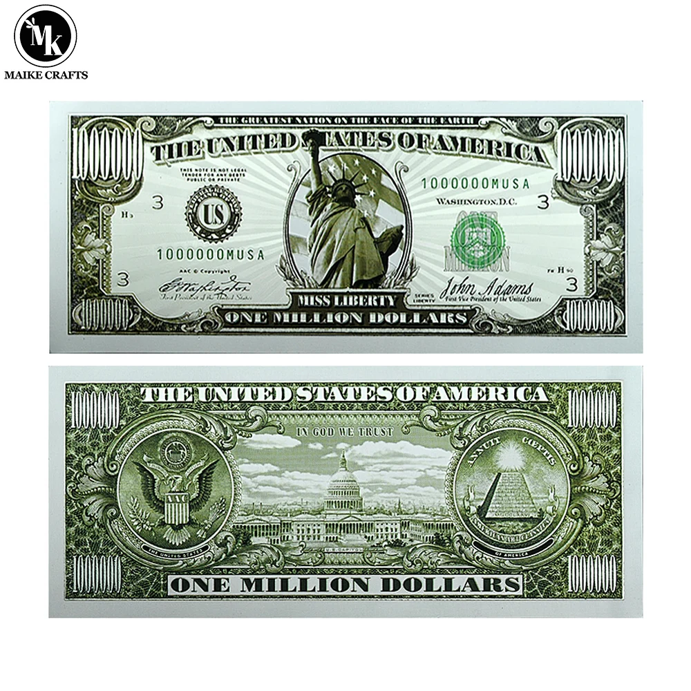 American Statue of Liberty Silver Foil Banknotes One Million Dollars Plastic Card Home Decoration Ornaments Collectibles Gift