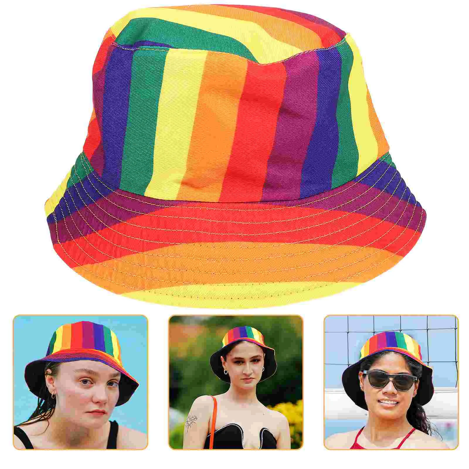 Rainbow Color Bucket Hat Fashion Sun Protection Hat Seven Colors Wide Brimmed Hat Colorful (Rainbow)