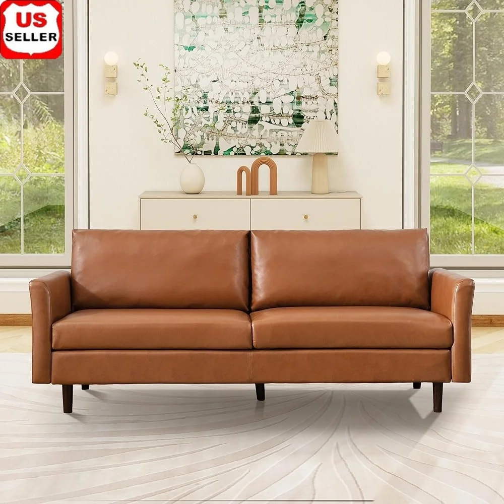 

80 Inch Mid Century Modern Faux Leather Couch Durable Comfortable Sofa Living Room Bedroom Quick Assembly