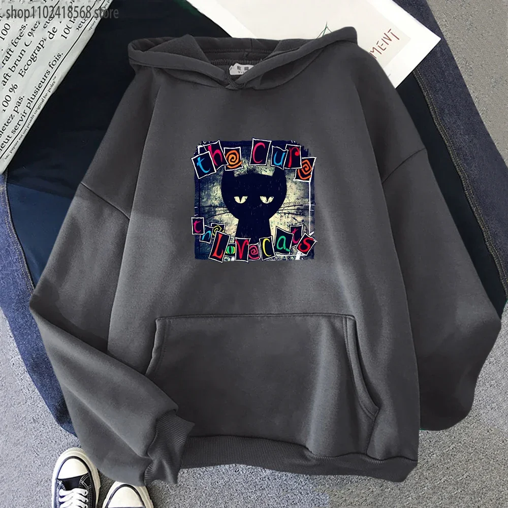 The Cure Love Cats Hoodies Mens Hip Hop Sweatshirts for Winter/Autumn Gothic Streetwear Women Cartoon Print Male Pullovers Man