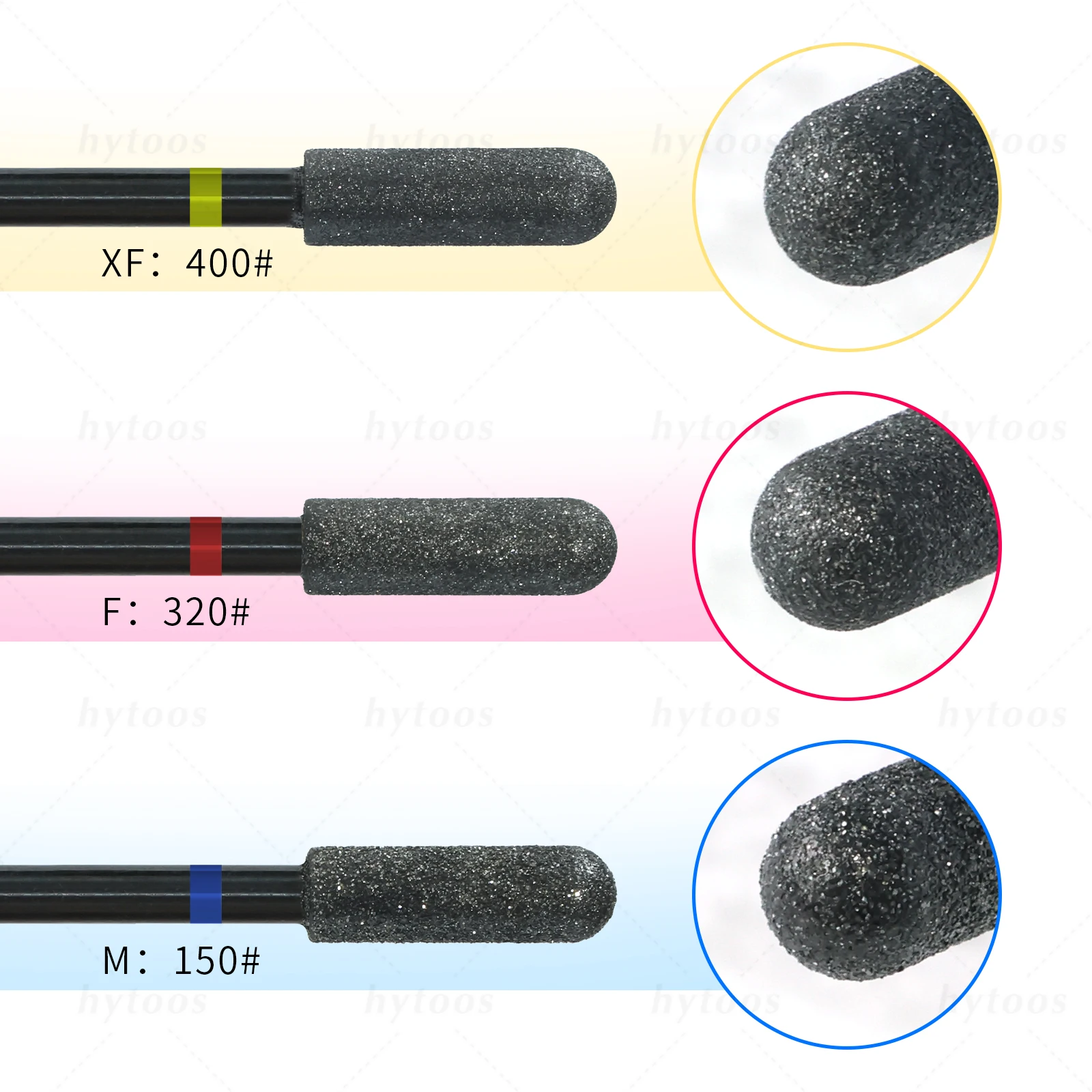 Hytoos brocas de diamante para unhas, pontas redondas pretas pro russa para cutícula, pele morta, limpador de cutícula, ferramentas de pré-tratamento