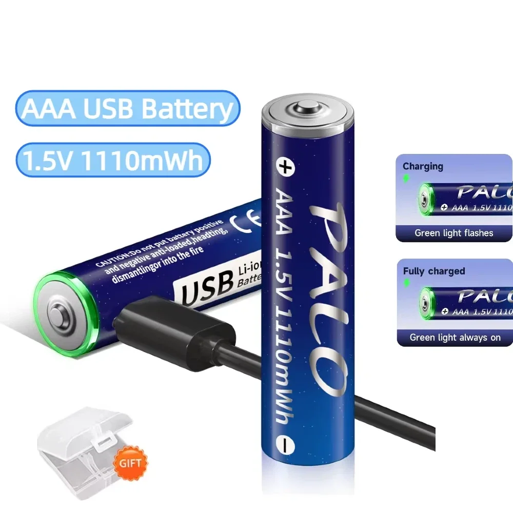 PALO 1,5V AAA 1110mWh USB wiederaufladbare Li-Ionen-Batterie für Zahnbürste, Spielzeugautos, Tastatur, Rasierer, Zahnbürste, Maus, Wecker