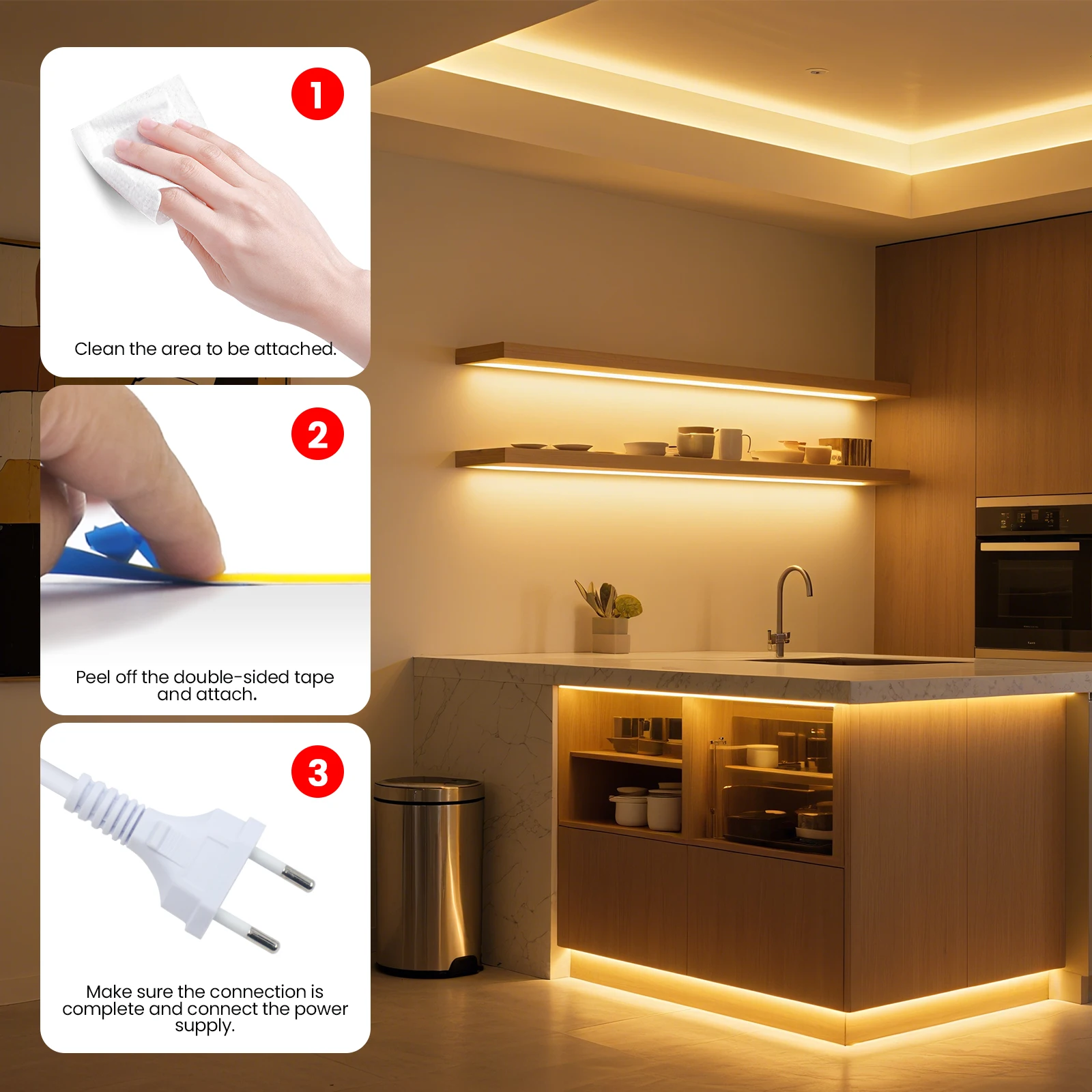 AC 220V 110V COB LED Strip 5M 10M 20M 50M Flexible LED Tape Ribbon with 2pin Cable/EU US Plug 240LEDs Density Linear Light