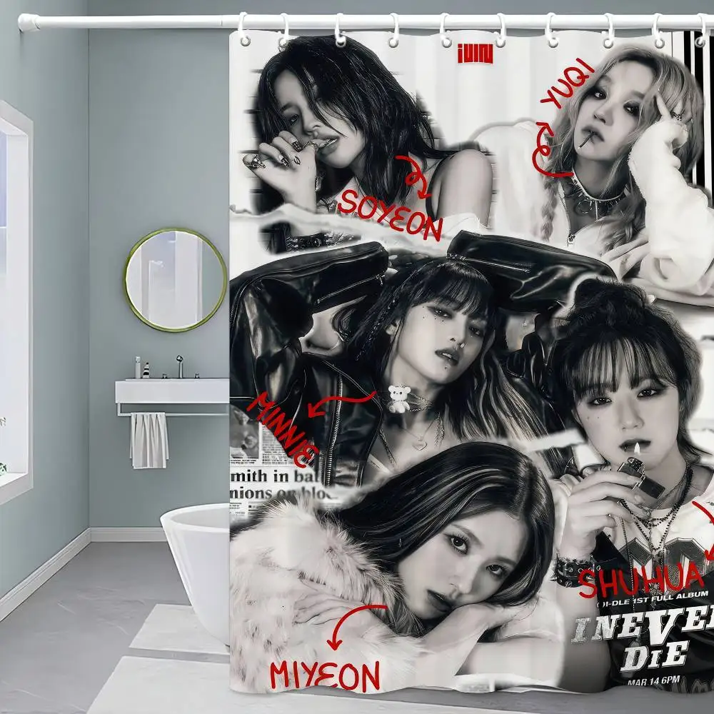 

Kpop (G)I-DLE Занавеска для душа Занавеска для ванны с принтом Полиэфирная ткань Водонепроницаемые занавески для ванной с крючками Ширма для ванны