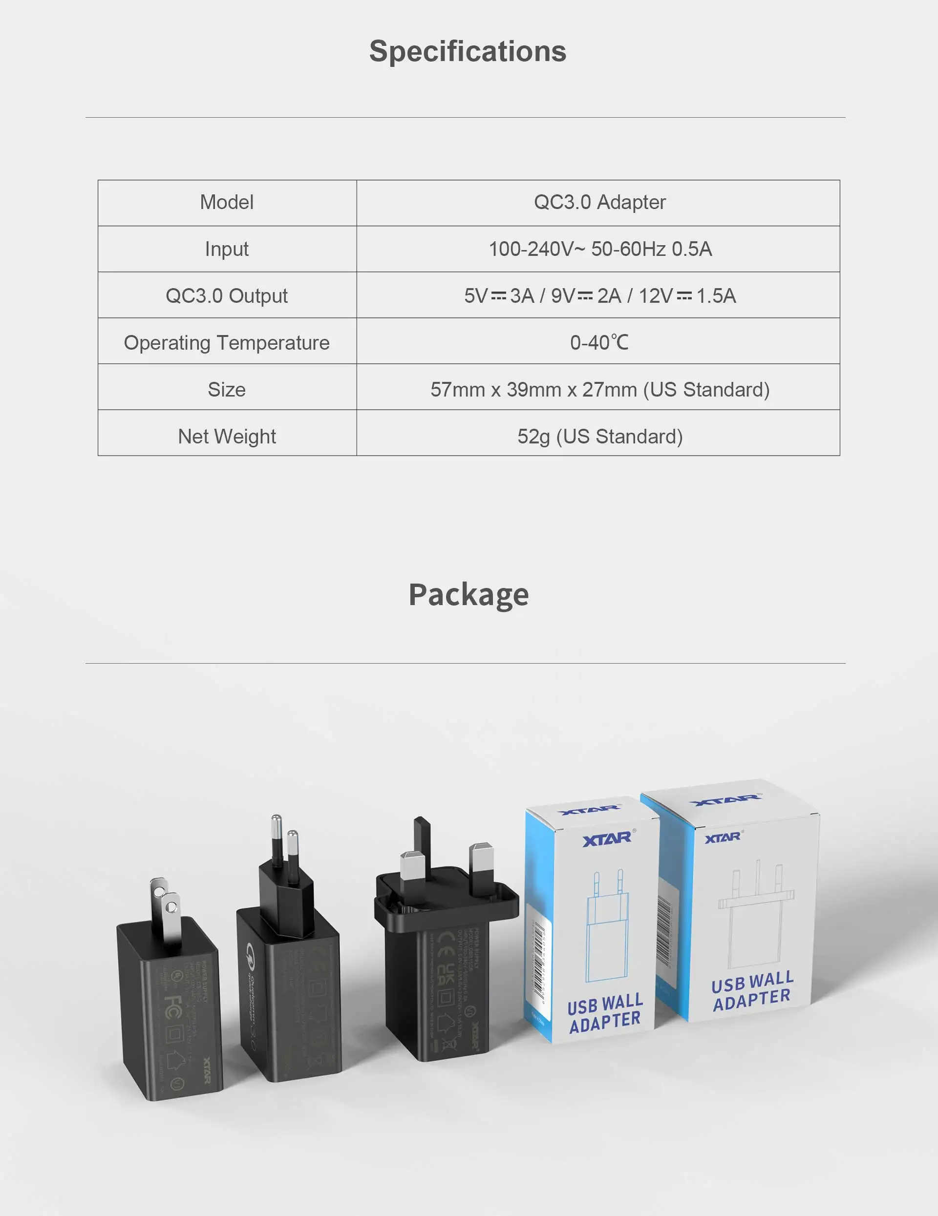 Адаптер быстрой зарядки XTAR QC 3,0, 18 Вт, быстрая зарядка, стандартное настенное зарядное устройство, адаптер питания для ЕС, США, Великобритании, зарядное устройство USB